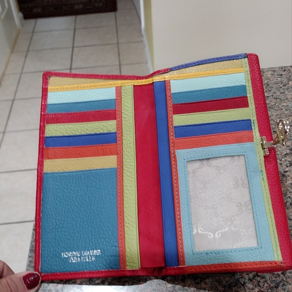 VERA PELLE Leather Checkbook Wallet Red  Multicolor Credit Card & Coin H… - Picture 3 of 10
